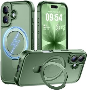 MOCCA Design for iPhone 17 Case, Compatible with Magsafe [Premium Invisible Magnetic Ring Stand] [Military Drop Protection] Full Camera Guard Translucent Matte Slim Phone Cover 6.3",Dark Green