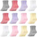 HYCLES Non-Slip Toddler Socks, Boys Girl Grip Socks for 5-7 Years Kids | Anti-Skid Soles with Grippers, 12 Pairs Multiple Colors, Cotton Crew Socks, Learn to Walk, Play Mat, Ideal Gift, Smooth Floor