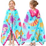 Joiedomi Mermaid 127 x 77 cm Hooded Towels for Kids - Soft Cotton Kids Beach Towel for 3-10 Years Boys Girls - Beach Poncho Towels for Kids - Swimming Towels for Kids- Toddler Bath Towels