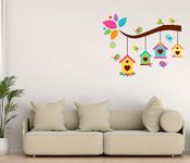 Amazon Brand - Solimo 'Bird House on a Branch' Wall Sticker | PVC Vinyl | Easy Application | Charming Home Décor (100 cm x 100 cm, Multicolour)