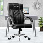 beAAtho® Oxford Leatherette Office Chair with 3 Years Warranty | Ergonomic Leather Orthopedic Executive Boss Chair with Spacious Cushioned Seat | Heavy Duty Metal Base | High Back (Black)