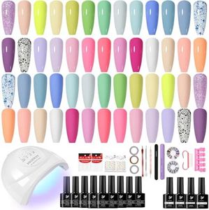 Phoenixy 47 PCS Gel Nail Polish Kit with U V Light, 26 Colors Gel Nail Polish Set with 48W U V LED Nail Lamp Manicure Starter Gel Nail Kit Base Top Coat DIY Nail Art Salon Home Gifts for Women SS9027