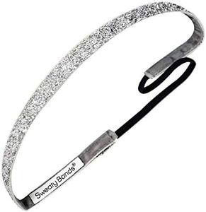 Sweaty Bands Womens and Girl Headband - Non-Slip Velvet-Lined Glitter Hairband - Viva Diva Silver 3/8-Inch