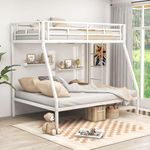 GORELAX Twin Over Full Bunk Bed, Metal Bunk Bed with Sturdy Guard Rail & Ladder, No Box Spring Needed, Noise Reduced & Space Saving Design, Bunk Bed Frame for Dorm, Bedroom (White)