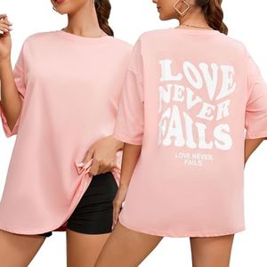 Fenxxxl Women’s Graphic Loose Vintage Tee Teen Girls Casual Summer Short Sleeve Loose Tshirt Tops, 081 Pink, Small