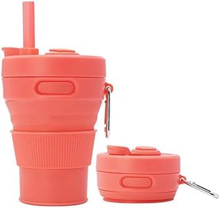 UNNESTAR Silicone Coffee Mug Collapsible Cups for Camping Folding Travel with Straw Reusable Portable Drinking Cups Outdoor Hiking 450ml (Tangerine-450ml, 1)