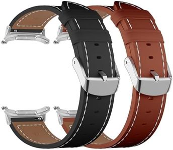 EANWireless Compatible for Samsung Galaxy Watch 7 Ultra Band 47mm,(2 Pack) Leather Strap with Silver Metal Buckle Replacement Accessory Women Men Fit for Samsung Galaxy Watch Ultra Bands,Brown+Black