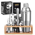 GWHOLE Cocktail Kit with Stand Cocktail Shaker Set 750ml Stainless Steel Bar Tool Set Bartending Bar Tools with Muddler Spoon Jigger（with Cocktail Book）