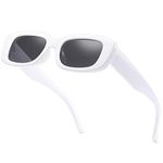 aisswzber Vintage Rectangle Sunglasses for Women Men 90s Fashion Narrow Square Frame Eyewear UV400 Protection, White, White