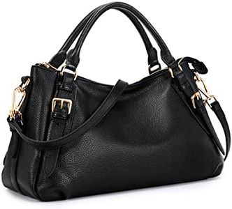 Kattee Women's Soft Genuine Leather Satchel Purses Top Handle Crossbody Bags Ladies Designer Medium Size Hobo Handbags(Black)