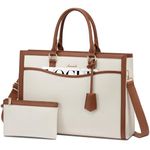 LOVEVOOK Laptop Tote Bag for Women, Office Work Bag Briefcase fit for 15.6 inch Laptop, Large Capacity Teacher Bag Handbag, Canvas/Beige-brown, 15.6 inch, Fashion