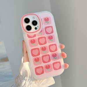 LIUJINCAN Kawaii Flower & Love Silicone Phone Case for iPhone 12 - Camera Protection, Soft-Touch, Shockproof Cover with Cute Floral Squares for Girls