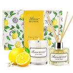 Reed Diffuser & Scented Candle Gift Set with Sticks for Home, Lemon Basil Scented Oil Diffuser Sticks, Fragrance Diffuser & Soy Wax Candles in Glass Jar,Natural Soy Candles Gifts for Women Funny