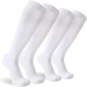 Sunew Soccer Baseball Socks Youth Boys 9-10, Team Sport Knee High Athletic Softball Field Hockey Rugby Volleyball Team Homecoming Socks for Back to School White for Men's Womens Small 2 Pairs