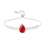 Linawe Red Crystal Imitation Diamond Bracelet, Silver Charms Bracelets for Women, Ruby Rhinestone Birthstone Moissanite White Gold Chain Bracelet Set, Prom Preppy Wedding Costume Jewelry