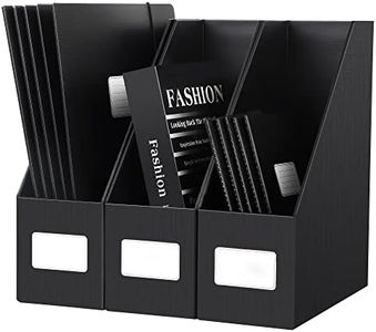 JiaWei Magazine File Holder 3 Pack, File Folder Holder, Foldable Magazine Rack, Cardboard File Organizer with Label, Storage Desk Organizer, Document Organizer, Book Bin for Office, Home,School-Black