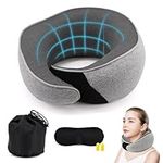 Flyhugz Neck Pillow, Fly Hugz Travel Neck Pillow 2024 New, Ergonomic & Memory Foam Airplane Travel Pillow Set for Flying Train Car Office Home, with Eye Mask, Earplugs, Storage Bag, Velcro Adjustable