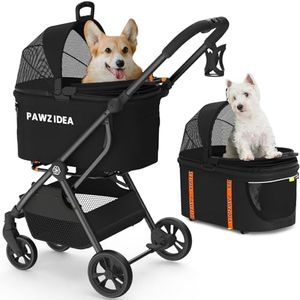 PAWZIDEA Pet Stroller 4 in 1, Dog Strollers for Small/Medium Dogs/Cats with Detachable Carrier NO-Zip Canopy, Seatbelt Puppy Car Seat Combo, Cozy House, Foldable & Lightweight Jogger, Storage Basket
