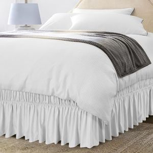 Utopia Bedding King Elastic Bed Ruffle - Easy Wrap Around Ruffle - Microfiber Bed Skirt with Adjustable Elastic Belt 16 Inch Tailored Drop - Hotel Quality Bedskirt, Fade Resistant (King, White)
