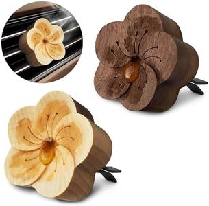 2 Pack Wood Essential Oil Diffuser Zen Decor Car Air Freshener, Minimalistic Aromatherapy Essential Oil Diffusers from The Nature (Flower (with Clip))