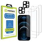 Fortress [5-in-1 iPhone 12 Pro Max Screen Protector (3-Pack) with Camera Protector (2-Pack) Premium Tempered Glass, Scratch Resistant, Impact and Drop Protection [Lifetime Replacements] 9H Hardness