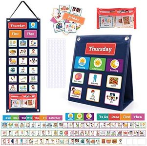 Visual Schedule Chart for Kids, Daily Calendar Chart 98 Behavior Cards for Toddlers, Routine Chart Autism Learning Material Tool Wall Planner for ASD,ADHD Home School Classroom Outings