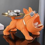 SMOKEY COCKTAIL Bulldog Storage Butler Sculpture | Resin Art Sculpture | Tray and Bowl Storage | Good for Storing Keys Cosmetics Remotes | Perfect for Gifting Orange Color