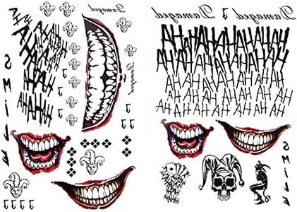 Leoars Joker Tattoos, 2-Sheet the Joker Temporary Tattoos from Suicide Squad Fake Tattoo Stickers for Adult Men Halloween Cosplay Costumes and Party Accessories