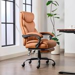 GarveeHome Ergonomic Office Chair, 500 LBS Big & Tall Home Office Chair, PU Leather Computer Desk Chairs, Wide Seat Executive Office Chair With High Back and Footrest, Rolling Swivel Task Chair, Brown