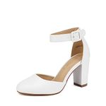 DREAM PAIRS Womens High Heels Closed Toe Court Shoes Block Ankle Strap Ladies Sandals for Wedding,Size 5,White/pu,Angela