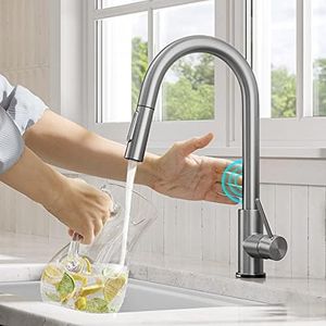 KRAUS Oletto Contemporary Single-Handle Touch Kitchen Sink Faucet with Pull Down Sprayer in Spot Free Stainless Steel, KTF-3104SFS