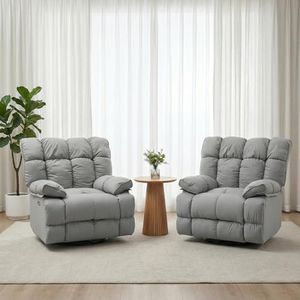 Govoya 2 Pack Pet-Friendly Leather Power Swivel Rocker Recliner, Light Gray
