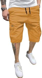 JMIERR Mens Casual Twill Cargo Shorts Cotton Drawstring Classic Cargo Chino Stretch Short with 6 Pockets for Men, US44(4XL), Yellow