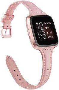 TOYOUTHS Leather Strap Compatible with Fitbit Versa/Versa 2 Bands Women Men Slim Genuine Leather Wristbands Replacement for Versa Lite Edition/Versa SE Accessorie (Blush Pink+Rose Gold Buckle)