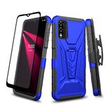 Galaxy Wireless Case Compatible for T-Mobile REVVL V Case with Tempered Glass Screen Protector Hybrid Cover with Kickstand Phone Belt Clip Holster Case Cover - Blue