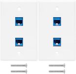 Hepzest 2-Pack 2 Port Ethernet Wall Plate, RJ45 Cat6 Female to Female Jack Inline Coupler Face Plates, 2-Port