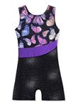 Kidsparadisy Gymnastics Leotards for Toddler Girls Shiny Gymnastics Outfits for Girls with Short Ballet Dance Leotard(Butterfly,140(7-8Y)),Purple Butterfly