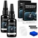 Upgrate Windshield Crack Repair Kit, Windshield Repair Kit for Chips and Cracks with 30ml Glass Repair Liquid 1 Towel 1 Blade 5 Curing Films, Cracks Gone Glass Repair Kit，2 Black