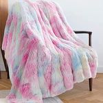 GONAAP Super Soft Faux Fur Shaggy Luxurious Blanket Cozy Fuzzy Reversible Throw Blanket for Coach Bed Sofa Rainbow