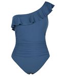 Hilor Women's One Piece Swimsuits One Shoulder Swimwear Asymmetric Ruffle Monokinis Bathing Suits Aquamarine Blue 14