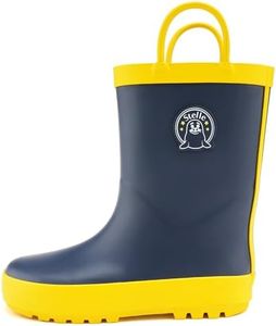 Stelle Kids Rain Boots for Boys Girls Waterproof Natural Rubber Toddler Rainboots Easy On Handles Non-Slip Sole(Navy,11ML)