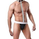 ALLWYOU Men's Sexy Bodysuit Waiter Cosplay Costume Bow Tie Suspender Thong Jockstrap Elastic Man Mankini Underwear Beach Swimwear Novelty Gift for Party Carnival Role Play Surprise for Her Men