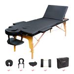 GreenLife® 4 Inch™ Portable Wooden 3 Fold Massage Table Spa Tattoo Reiki Facial Table Bed Height Adjustable with free carrying bag（4 Inch Black）