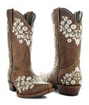 Soto Boots Women's Floral Embroidery Cowgirl Boots, Women's Embroidered Cowgirl Boots, Geniune Leather Handcrafted Cowgirl Boots M50059 Brown, Brown, 9