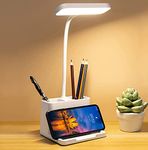 LED Desk Lamp with Pen & Phone holder, USB Rechargeable Book Reading Light,Eye-Caring Study Lamp for Kids, Touch Table Lamp with Flexible Gooseneck for Home, Office,3 Color Modes & Stepless Dimming