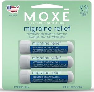 MOXE Migraine Relief Nasal Inhalers, Essential Oils for Headaches & Tension Relief, Portable Aromatherapy, Easy-to-Use, Pure & Undiluted, Peppermint, Spearmint, Eucalyptus, Tea Tree, USA Made, 3 Pack