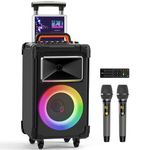 JYX AN20 Karaoke Machine with 2 Wireless Microphones, Bluetooth PA System with 10'' Subwoofer, Vocal Cut, Sound Effects, LED Lights, Treble/Bass Adjustment (Dark black)