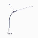 daylight DuoPro™ Clamp Lamp - High CRI 95+, Double Head Design, LED (6,000K, 2100 Lux), Anti-Glare Shades, 4 Brightness Levels, Flexible Arm, Sturdy Clamp (Grey/White)