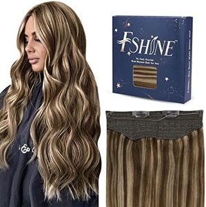 Fshine Highlights Hilo Extensions de Cheveux Fil de Cheveux Humains Brun Foncé Mélange Blond Moyen 12 Pouces 70 Grammes Extensions de Cheveux Réels Cheveux Courts Extensions de Fil de Pêche