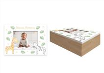 Baby Wooden Keepsake Precious Memories Box Photo Animal Safari White Green Christening Shower Birthday